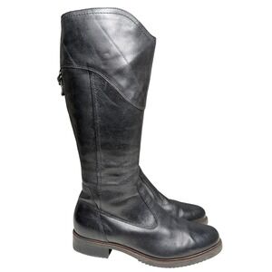 Tamaris Boots Womens 40 Black Leather Knee High Riding Tall Side Zip Equestrian